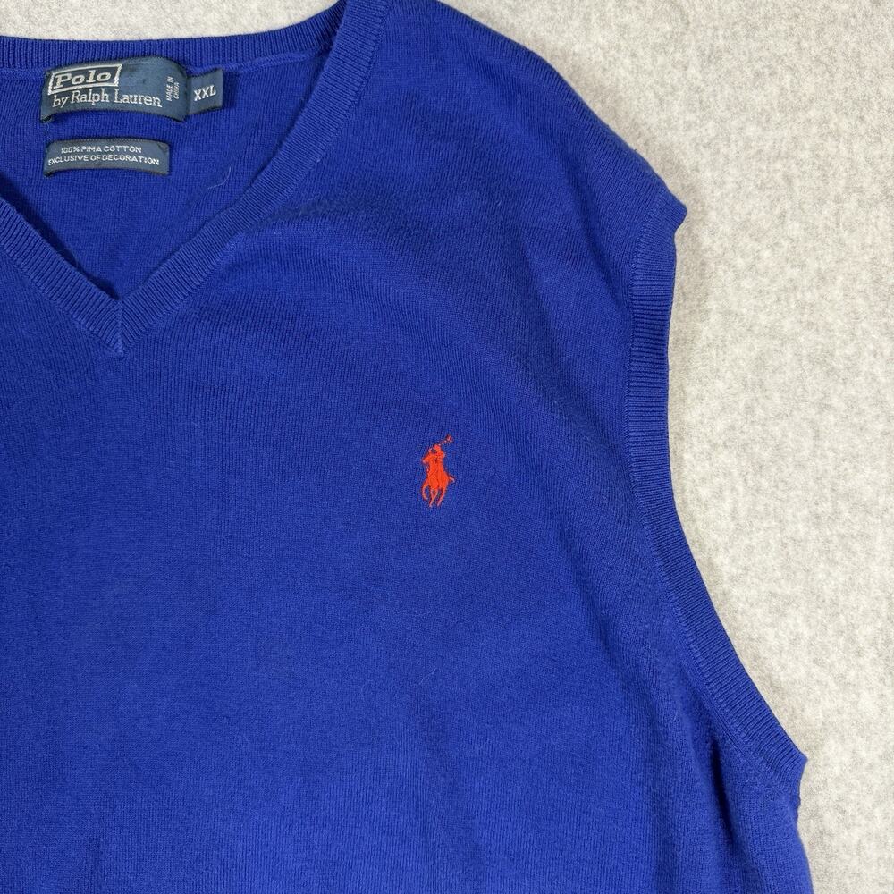 Vintage Polo Ralph Lauren Blue Sweater Vest Mens XXL Cotton Knit Golf 90s Preppy